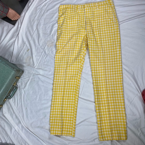 VTG yellow and white check print cotton pant - Picture 1 of 5
